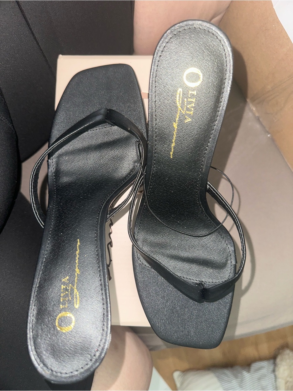 Oliva Ferguson Black Square-Toe Cocktail Sandals